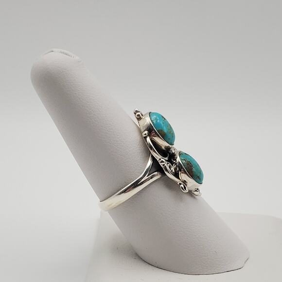 Sterling Silver 925 Kingman Turquoise Double Stone Ring Size 9.25 - Picture 2 of 9